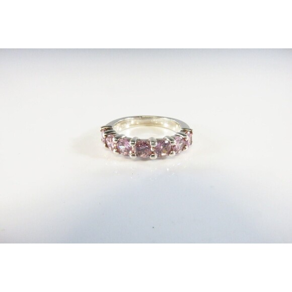 Sterling Silver Stackable Pink Glass Accented Band Ring Size 6.5 - Picture 1 of 6